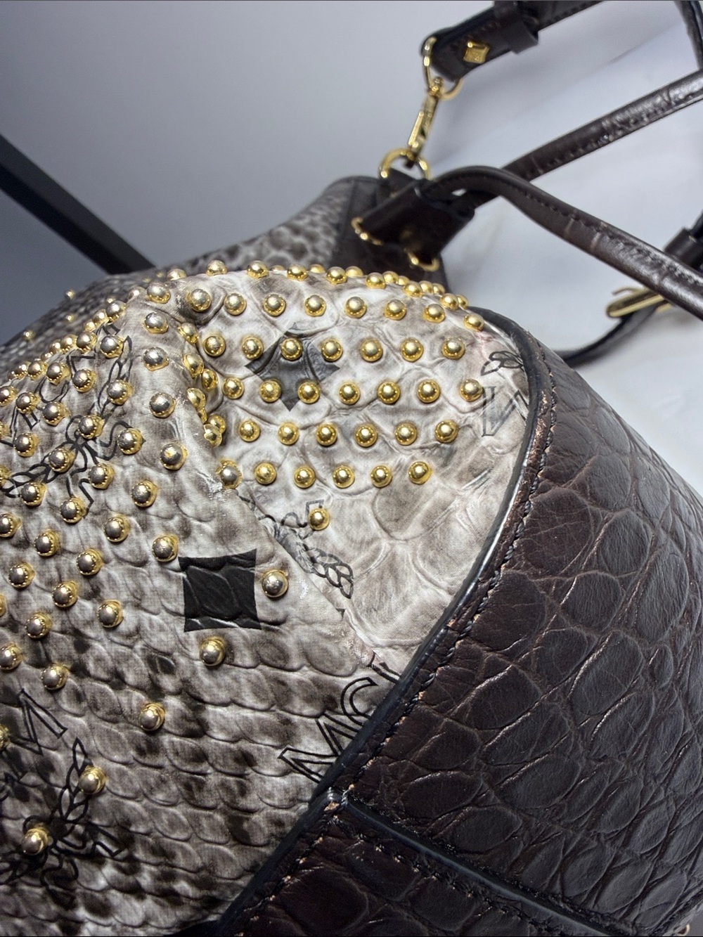 MCM Visetos Python Print Studded Shopper Tote - Picture 9 of 16